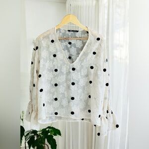 Zara Women’s polka dots Textured Weave Top